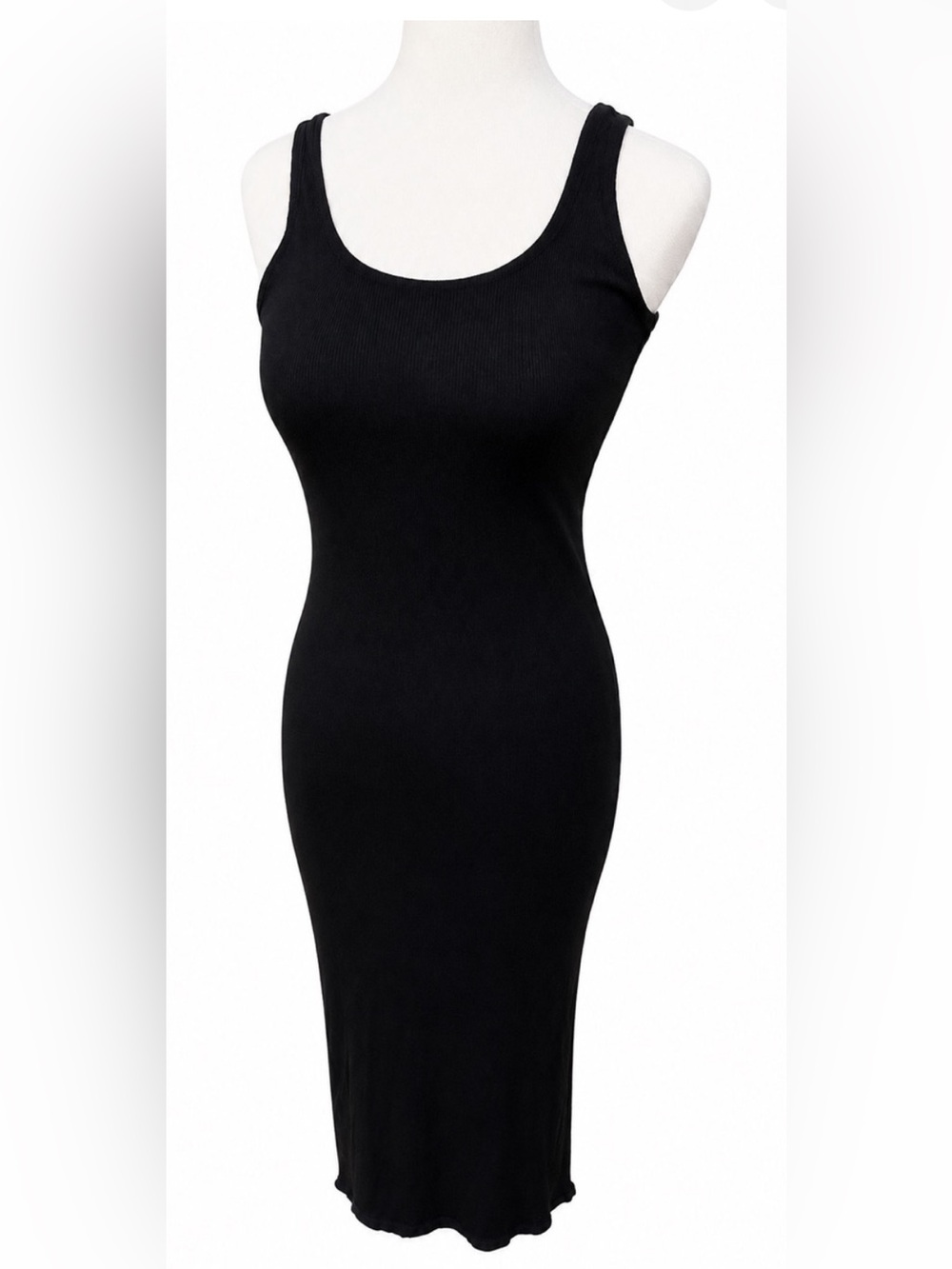 Women’s Black Ribbed Midi Tank Dress - Sleek Everyday Style